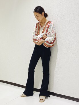 「フレアデニム」｜小山 愛梨さん（レディース・153cm）の夏コーディネート