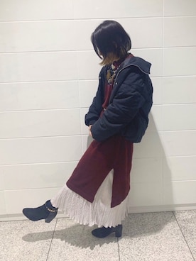 「プリーツスカート グレー」｜Komin( ơωơ)さん（レディース・160cm）の冬コーディネート