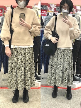 「UNIQLO（ユニクロ）のワッフルVネックT（長袖）（Tシャツ/カットソー）」を使った、Yマンさん（レディース・162cm）の冬コーディネート