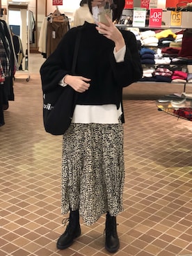 「UNIQLO（ユニクロ）のワッフルVネックT（長袖）（Tシャツ/カットソー）」を使った、Yマンさん（レディース・162cm）の冬コーディネート