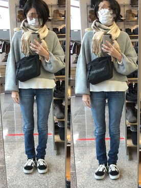 「UNIQLO（ユニクロ）のワッフルVネックT（長袖）（Tシャツ/カットソー）」を使った、Yマンさん（レディース・162cm）の冬コーディネート