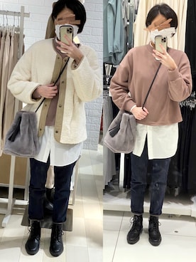 「ZOZO（ゾゾ）のスリムテーパードデニムパンツ［WOMEN］（デニムパンツ）」を使った、Yマンさん（レディース・162cm）の冬コーディネート