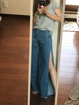 「EMODA（エモダ）のアイテム（デニムパンツ、ブルー系）」を使った、しんうんさん（レディース・162cm）の夏コーディネート