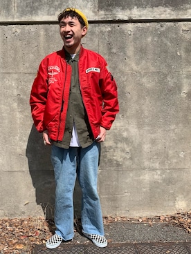 「春めきシューズ」｜「アイテム（MA-1）」を使った、Taiseiさん（メンズ・177cm）の春コーディネート