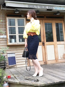 「バルーンスリーブ」｜とんちゃん。さん（レディース・162cm）の夏コーディネート