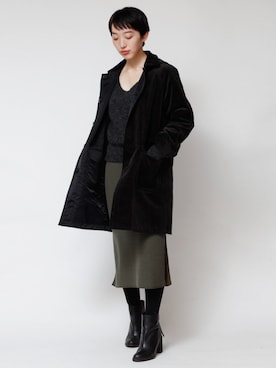 「ID DAILYWEAR（アイディーデイリーウェア）のアイテム（チェスターコート、ブラック系）」を使った、DAILYSHOPさんの秋コーディネート