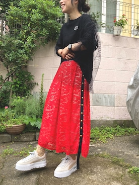 「厚底スニーカー」｜AIさん（レディース・157cm）の夏コーディネート