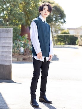 「GU（ジーユー）の（GU）スキニーフィットジーンズ（MEN ⁄ ジーンズ）」を使った、Junya..さん（メンズ・173cm）の春コーディネート