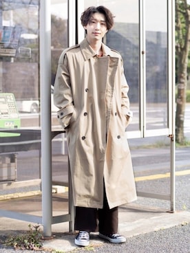 「epnok（エプノック）のアイテム（トレンチコート）」を使った、Junya..さん（メンズ・173cm）の春コーディネート