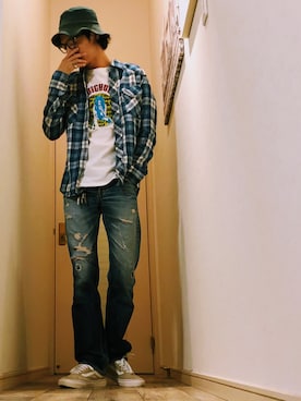 「BLUE BLUE（ブルーブルー）のアイテム（シャツ/ブラウス）」を使った、Ｔｋ．さん（メンズ・178cm）の秋コーディネート