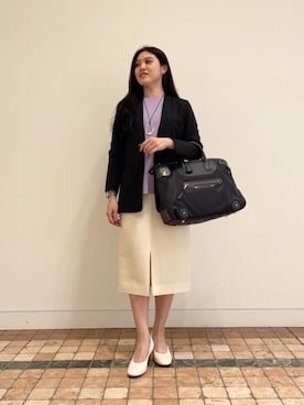 「Tシャツ/カットソー」｜「アイテム（ノーカラージャケット）」を使った、矢作（yahagi）さん（レディース・158cm）の秋コーディネート