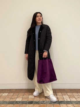 「リラックス」｜「アイテム（ノーカラーコート）」を使った、矢作（yahagi）さん（レディース・158cm）の秋コーディネート