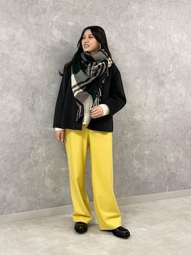 「ベーシック/トラッド」｜「アイテム（ノーカラーコート）」を使った、矢作（yahagi）さん（レディース・158cm）の冬コーディネート