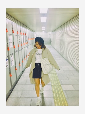 「152cm」｜「アイテム（ハンチング/ベレー帽）」を使った、橋爪さん（レディース・152cm）の春コーディネート