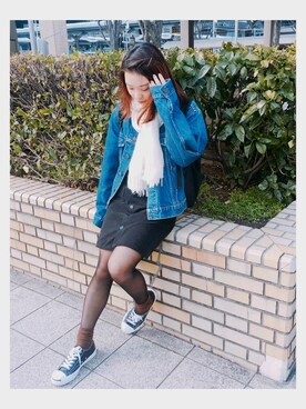「152cm」｜「アイテム（デニムジャケット）」を使った、橋爪さん（レディース・152cm）の冬コーディネート