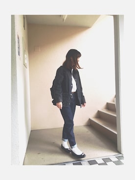 「152cm」｜「アイテム（レインシューズ）」を使った、橋爪さん（レディース・152cm）の春コーディネート