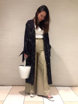 「BEAUTY&YOUTH UNITED ARROWS（ビューティーアンドユースユナイテッドアローズ）のBY ツイル ハイウエスト ワイドパンツ（その他パンツ、ベージュ系）」を使った、Mayu Kurodaさん（レディース・161cm）の冬コーディネート