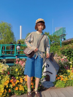 「アイテム（キャスケット、イエロー系）」を使った、コウさん（レディース・162cm）の春コーディネート