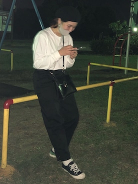 「GU（ジーユー）のアイテム（パンツ、ブラック系）」を使った、haruさん（レディース）の冬コーディネート