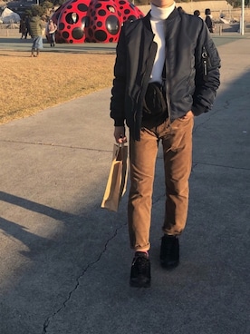 「Carhartt（カーハート）のアイテム（MA-1）」を使った、🥣さん（メンズ・163cm）の秋コーディネート