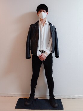 「STUDIOUS（ステュディオス）のアイテム（ライダースジャケット）」を使った、AAaaさん（メンズ・168cm）の春コーディネート