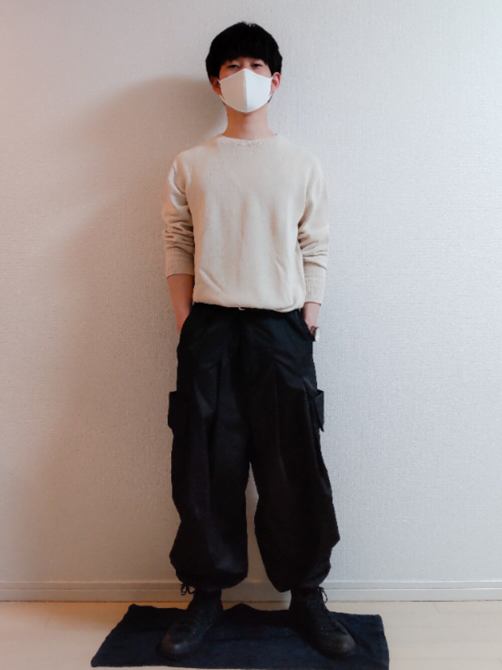 「春コーデ」｜「GUのアイテム（マスク、ホワイト系）」を使った、AAaaさん（メンズ・168cm）の春コーディネートの1枚目の写真