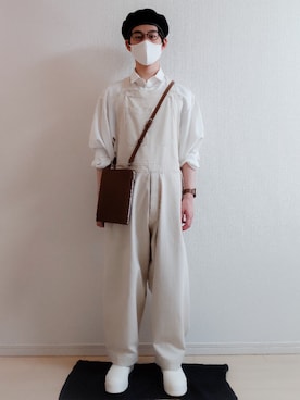 「オールホワイト」｜「アイテム（サロペット/オーバーオール）」を使った、AAaaさん（メンズ・168cm）の夏コーディネート