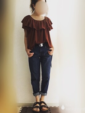 「UNIQLO（ユニクロ）のWOMEN スリムボーイフレンドフィットアンクルジーンズB（デニムパンツ）」を使った、yUuさん（レディース・149cm）の夏コーディネート