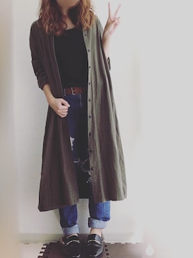 「フランネルシャツ」｜「アイテム（ワンピース/ドレス）」を使った、yUuさん（レディース・149cm）の秋コーディネート
