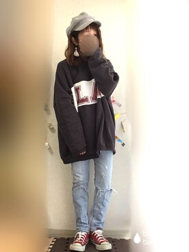 「アイテム（キャスケット）」を使った、yUuさん（レディース・149cm）の冬コーディネート