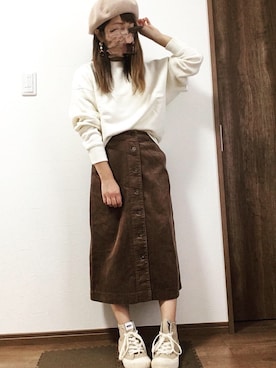 「秋のブラウンスタイル」｜「アイテム（ハンチング/ベレー帽）」を使った、yUuさん（レディース・149cm）の秋コーディネート