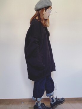 「unrelaxing（アンリラクシング）のアイテム（スウェット）」を使った、yUuさん（レディース・149cm）の秋コーディネート