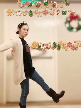 「GAP（ギャップ）のアイテム（ノーカラージャケット）」を使った、annabelさん（レディース・154cm）の冬コーディネート