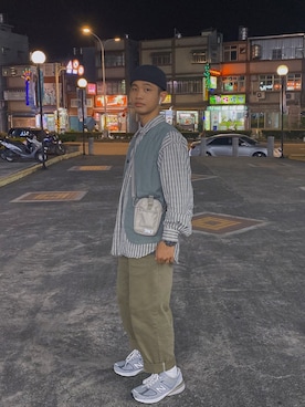 「plain-me（プレインミー）のアイテム（ショルダーバッグ）」を使った、张钧さん（メンズ・170cm）の冬コーディネート