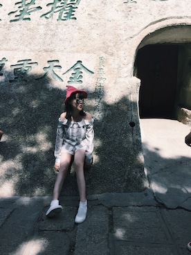 「taobaoのアイテム（シャツ/ブラウス、グリーン系）」を使った、simayさん（レディース・161cm）の夏コーディネート