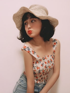 「ZARA（ザラ）のアイテム（デニムパンツ、ブルー系）」を使った、simayさん（レディース・161cm）の夏コーディネート