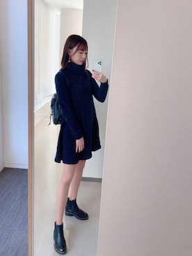 「膝上スカート」｜藤江れいなさん（レディース・162cm）の冬コーディネート