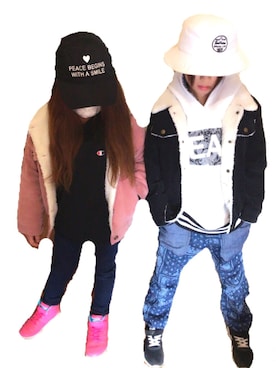 「RAD CUSTOM（ラッドカスタム）のアイテム（帽子）」を使った、Himeさん（キッズ・125cm）の冬コーディネート