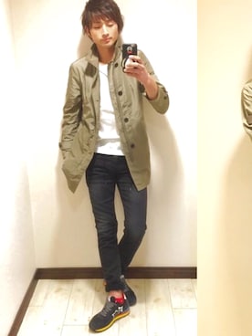 「アトランティックスターズ」｜「アイテム（ステンカラーコート）」を使った、U-Daiさん（メンズ・181cm）の春コーディネート