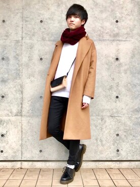 「Yohji Yamamoto（ヨウジヤマモト）のアイテム（ショルダーバッグ）」を使った、こめさん（メンズ・177cm）の冬コーディネート