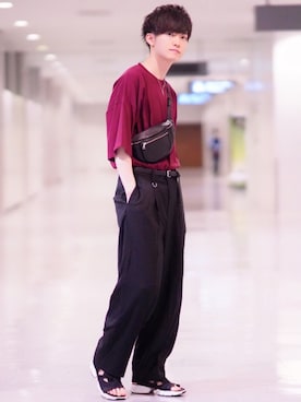 「Lui's（ルイス）のナローベルト（ベルト）」を使った、こめさん（メンズ・178cm）の夏コーディネート