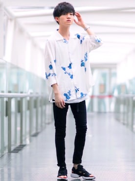 「Lui's（ルイス）のナローベルト（ベルト）」を使った、こめさん（メンズ・177cm）の夏コーディネート