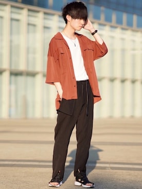 「Lui's（ルイス）のナローベルト（ベルト）」を使った、こめさん（メンズ・177cm）の夏コーディネート