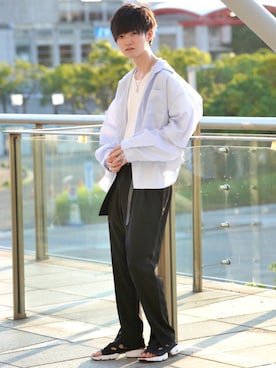 「Lui's（ルイス）のナローベルト（ベルト）」を使った、こめさん（メンズ・177cm）の夏コーディネート