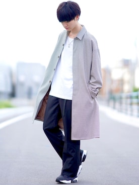 「アイテム（ステンカラーコート）」を使った、こめさん（メンズ・177cm・20代）の秋コーディネート