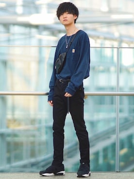 「Lui's（ルイス）のナローベルト（ベルト）」を使った、こめさん（メンズ・177cm）の秋コーディネート