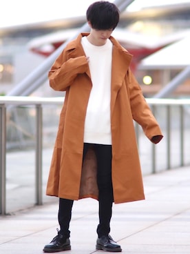 「INTER FACTORY（インターファクトリー）のWEARISTA tai × INTER FACTORY　パーツレスオーバーサイズトレンチコート（トレンチコート）」を使った、こめさん（メンズ・177cm）の秋コーディネート