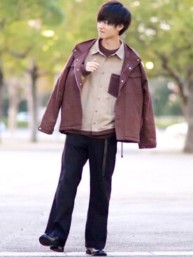 「Lui's（ルイス）のナローベルト（ベルト）」を使った、こめさん（メンズ・177cm）の秋コーディネート