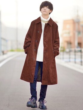「アイテム（ステンカラーコート）」を使った、こめさん（メンズ・177cm・20代）の冬コーディネート