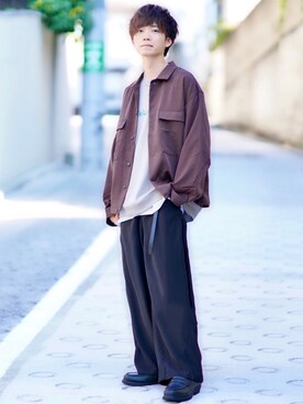 「INTER FACTORY（インターファクトリー）のファッションインフルエンサー じーの × INTER FACTORY　2wayワイドパンツ（その他パンツ）」を使った、こめさん（メンズ・177cm）の秋コーディネート